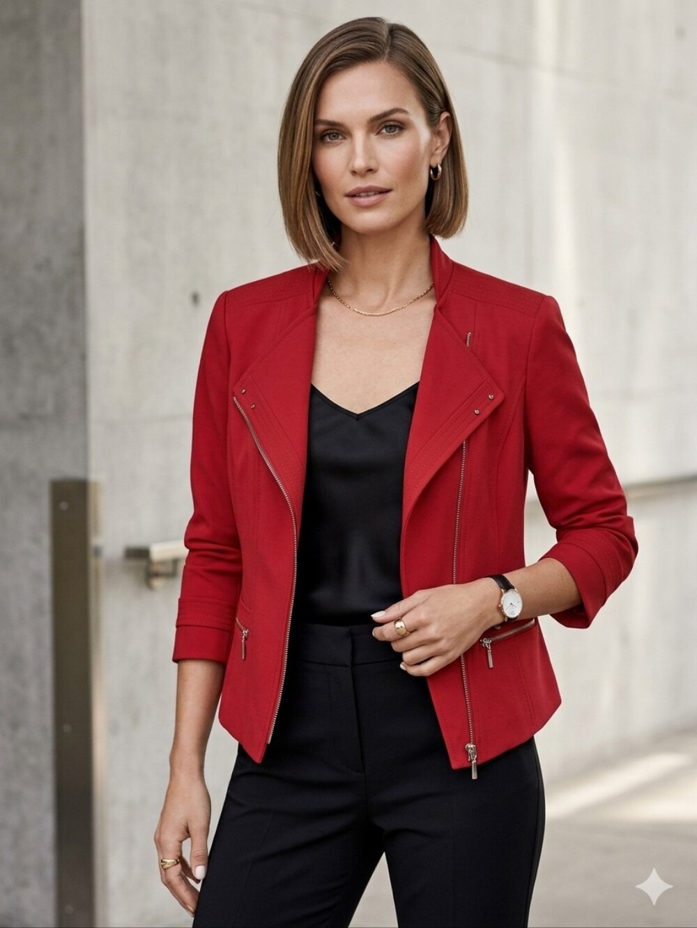 White House Black Market Red Cropped Moto Blazer Jacket Size 0